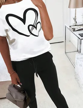 Conjunto de 2 piezas de top de manga corta con estampado simple y pantalones, elegante para el verano en color negro XXL - Shein - FashionsVida