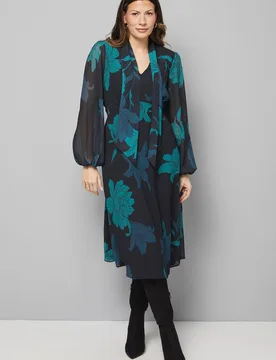 Womens Black Floral Pussybow Tie Neck Midi Dress - Size 10 Uk - Wallis - FashionsVida