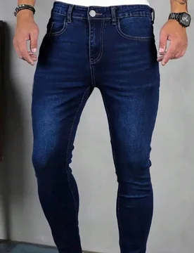 Pieza Pantalones largos de mezclilla de ajuste slim con bolsillos con cremallera y elástico para hombre, color azul 31 - Shein - FashionsVida