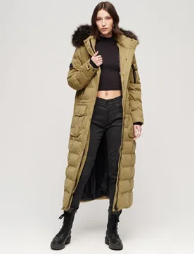 Superdry Damen Langer Parka mit Kunstfellkapuze Braun - Größe: 40 - 229.99 - FashionsVida