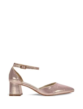 Women's 'Evie' Bridal Pointed Toe Block Heels With Ankle Strap in Rose Gold Size: 8 - Rose Gold - Size: 8 - XY London - FashionsVida