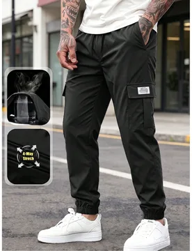 Pantalones cargo para hombre para exteriores, diseño de múltiples bolsillos, cintura con cordón, joggers deportivos cómodos y multifuncionales en - Shein - FashionsVida