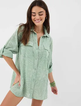 Pure Cotton Embroidered Beach Shirt Green female - Accessorize - FashionsVida