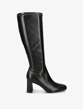 Holly Leather Block Heel Knee High Boots Black female - Steve madden - FashionsVida