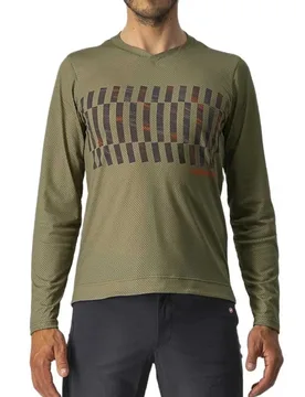 Maglietta A Maniche Lunghe Trail Tech Green Olive / Grey / Orange - Castelli - FashionsVida