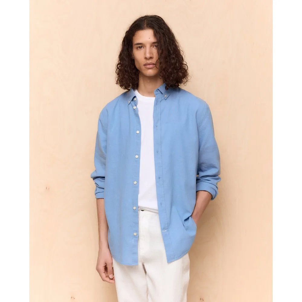 Camisa de hombre manga larga lino algodón lisa - Easy Wear - FashionsVida
