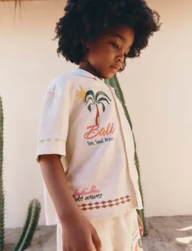 Linen Blend Print Shirt (2-8 Yrs) Multi male - M&S - FashionsVida