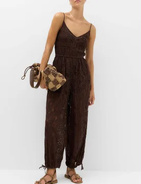 Cotton Rich Lace Balloon Jumpsuit Peat female - M&S - FashionsVida