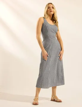 Women's Tall Gingham Midi Dress in Black Size: 14 - Black - Size: 14 - Long tall sally - FashionsVida