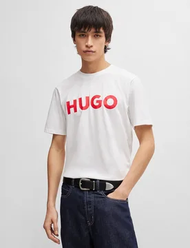 Camiseta regular fit en punto de algodón con logo estampado de hombre - HUGO - FashionsVida