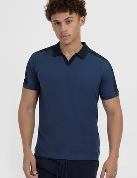 Mens Open Collar Polo Shirt With Contrast Details - Larsson & Co - FashionsVida
