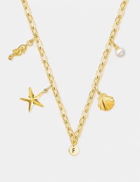 Womens Gold Plated Sterling Silver Sealife Initial Charm Necklace - F - Size D - The Jewellery Stockroom - FashionsVida