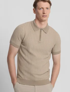 Mens Stripe Textured Short Sleeve Polo Shirt - Steel & Jelly - FashionsVida