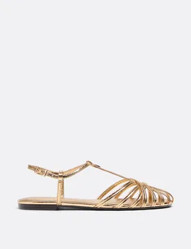 Flache T-Steg-Sandalen GOLD 38 - Stradivarius - FashionsVida
