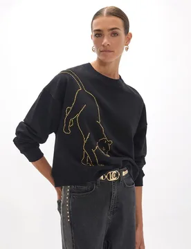 Sudadera de mujer leopardo cristales dorados - Lola Casademunt - FashionsVida