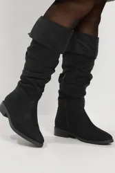 Women's Rouched Fold Over Boots In Wide E & Extra Wide EEE Fit in Black Size: 4EEE - Black - Size: 4EEE