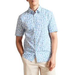 Mens Pale Blue Short Sleeve Branded Geo Shirt - Male - Blue - X-Large