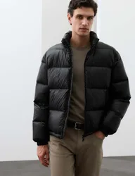 Feather And Down Funnel Neck Puffer Jacket Black male