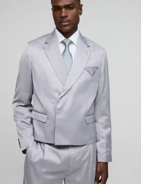 Herren Oversize Boxy Satin-Blazer Grey Größe 38 - boohooMAN - FashionsVida