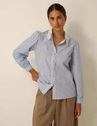 Pure Cotton Striped Collared Shirt Blue Mix female