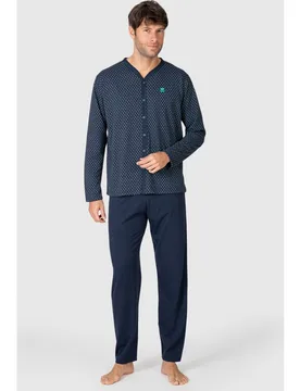 Pijama largo de hombre de manga larga con frontal abotonado - Massana - FashionsVida