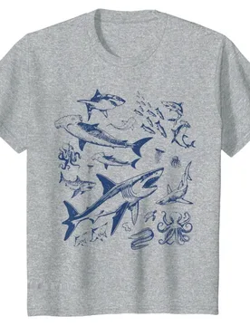Retro Ocean Animal Wildlife Shark Fish Octopus Nature Gift t shirt Vintage Graphic Tee 100% cotton print clothes All size Tops - Aliexpress - FashionsVida