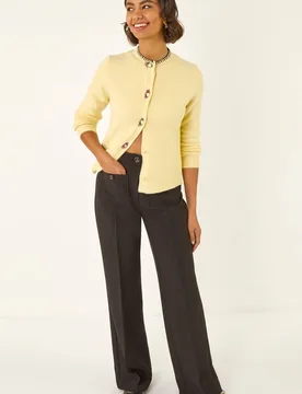 Women's Pocket Button Smart Trousers in Black Size: 12 - Black - Size: 12 - Roman - FashionsVida