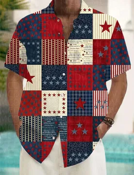 Flag Pattern Style Men's Hawaiian Shirt Stretch Easy Care Camp Shirt Big Tall - Aliexpress - FashionsVida