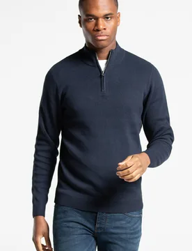 Mens Navy Cotton Blend Half Milano Zip Neck Jumper - Size X-Large - Kensington Eastside - FashionsVida