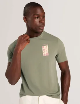 Pure Cotton Graphic Crew Neck T-Shirt Green male - Ted baker - FashionsVida