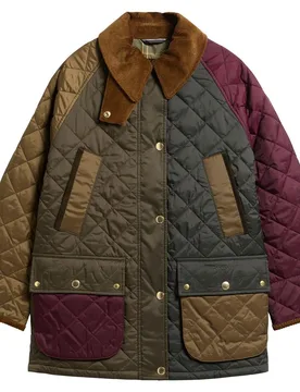 Chaqueta de mujer acolchada con cuello de pana patchwork bedale - Barbour - FashionsVida
