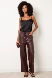 Women's Elasticated Waist Brown Slip On Trousers Size: Small - Brown - Size: S