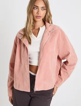 Womens Faux Suede Bomber Jacket - Pink - Size 16 Uk - Boohoo - FashionsVida