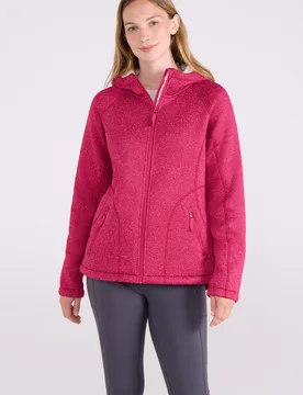 Nevis' Womens Fur Lined Hoodie Full Zip Warm Cosy Jumper Pink Cotton - Size 6 Uk - Mountain Warehouse - FashionsVida