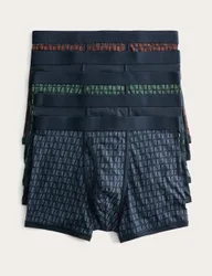 Pack Cotton Stretch Tile Print Trunks Navy Mix male