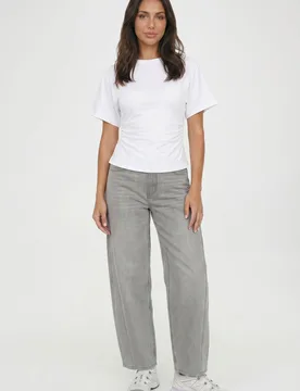 Womens Petite Jersey Ruched Waist Cap Sleeve T-Shirt - White Cotton - Size 14 Uk - Boohoo - FashionsVida