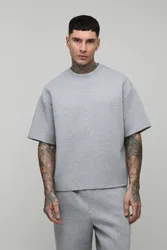 Herren Tall Oversized Boxy Scuba Melange T-Shirt Grey Marl Größe Small