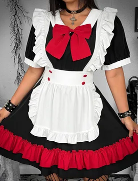 Vestido mini de manga corta disfraz de sirvienta romántico y dulce 4XL - Shein - FashionsVida