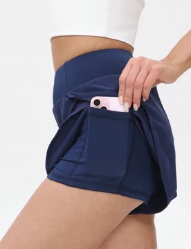 Pieza Pantalones cortos deportivos de mujer de cintura alta, de secado rápido, de doble capa con bolsillos, para verano - Shein - FashionsVida