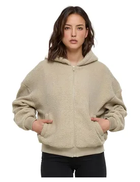 Felpa Con Zip Oversized Sherpa Wet Sand 3XL - Urban classics - FashionsVida