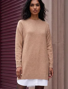 Women's Mock Shirt Knitted Dress in Natural Size: 12 - Natural - Size: 12 - Roman - FashionsVida