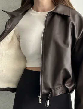 Chaqueta bomber de cuero sintético oversize con cremallera, hombros caídos y cinturón para mujer, color negro S - Shein - FashionsVida