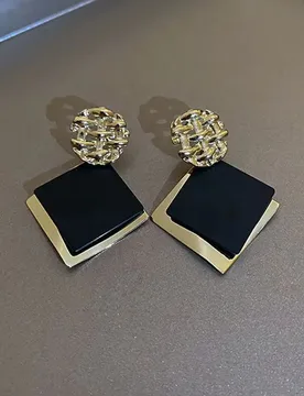 Hollow Metal Lattice Drop Earrings Golden Black Double Layer Rhombus Dangle Earrings Wedding Party Vintage Geometry Jewelry Gift - Aliexpress - FashionsVida