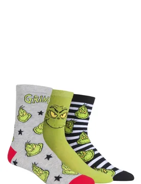 Pair Assorted Grinch Cotton Socks Unisex 6-11 Mens - - Assorted - Size: 6-11 Mens - Film & TV Characters - FashionsVida