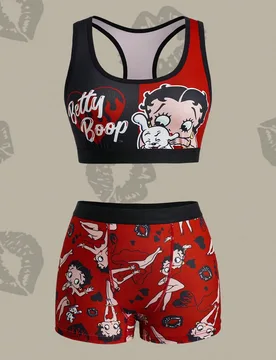 Conjunto de lencería casual diario para mujer con estampado de letras y dibujos animados, sujetador y shorts M - Shein - FashionsVida