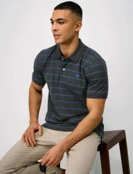 Pure Cotton Waffle Striped Polo Shirt Dark Navy male