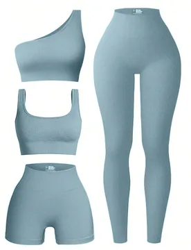 Conjunto de ropa deportiva de mujer acanalada para yoga, conjunto de mujeres para entrenamiento, conjunto de leggings de mujer, atuendo de mujer para - Shein - FashionsVida