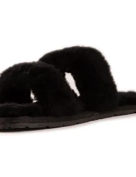 Australia Womens Sheepskin Wool Ballart Sandals - Black - Size Uk 6 - Aus Wooli - FashionsVida