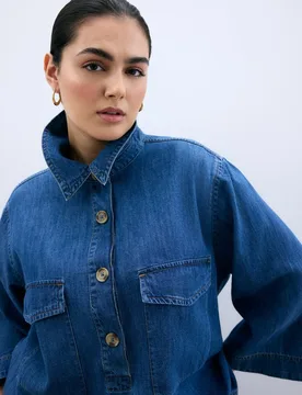 Blusa vaquera de mujer con manga francesa - Couchel - FashionsVida