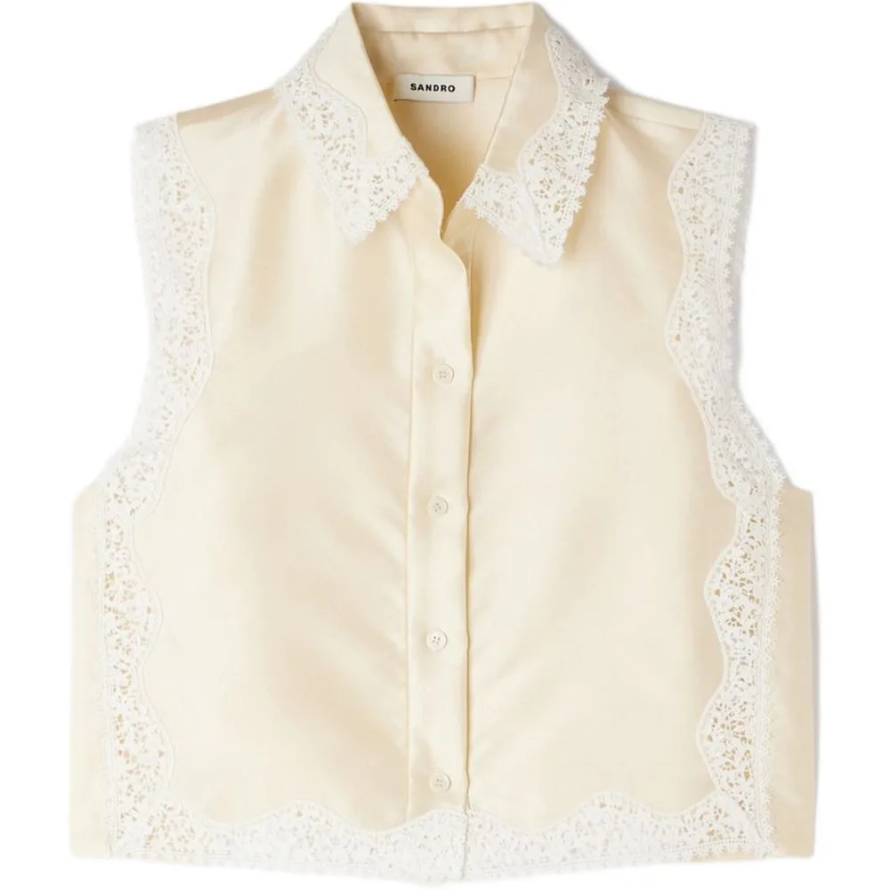 Camisa de mujer corta sin mangas con encaje - sandro - FashionsVida